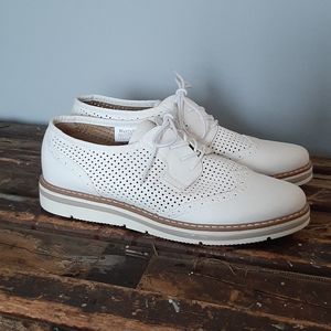 White Perforated Lace Up Oxford Shoes
